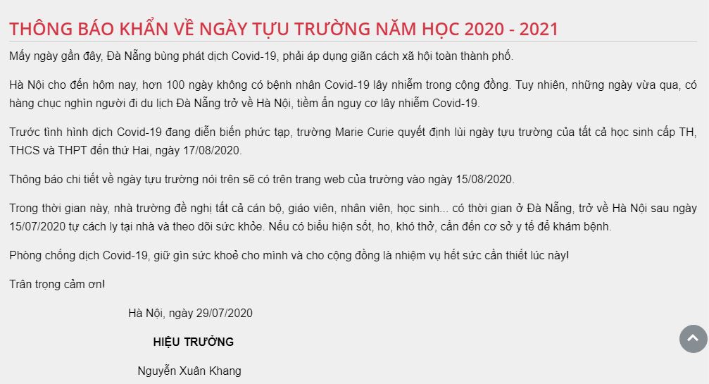 MỚI: 1 trường học ở Hà Nội đưa ra thông báo khẩn lùi ngày tựu trường vì dịch Covid-19 - Ảnh 2.