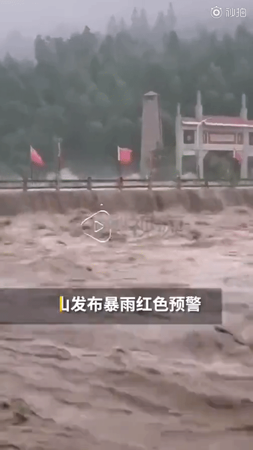 Trung Quốc: Cận cảnh mưa lũ như sóng thần tấn công khu danh lam thắng cảnh, hình ảnh chú khỉ bám thành cầu nhìn dòng nước chảy gây chú ý - Ảnh 1.