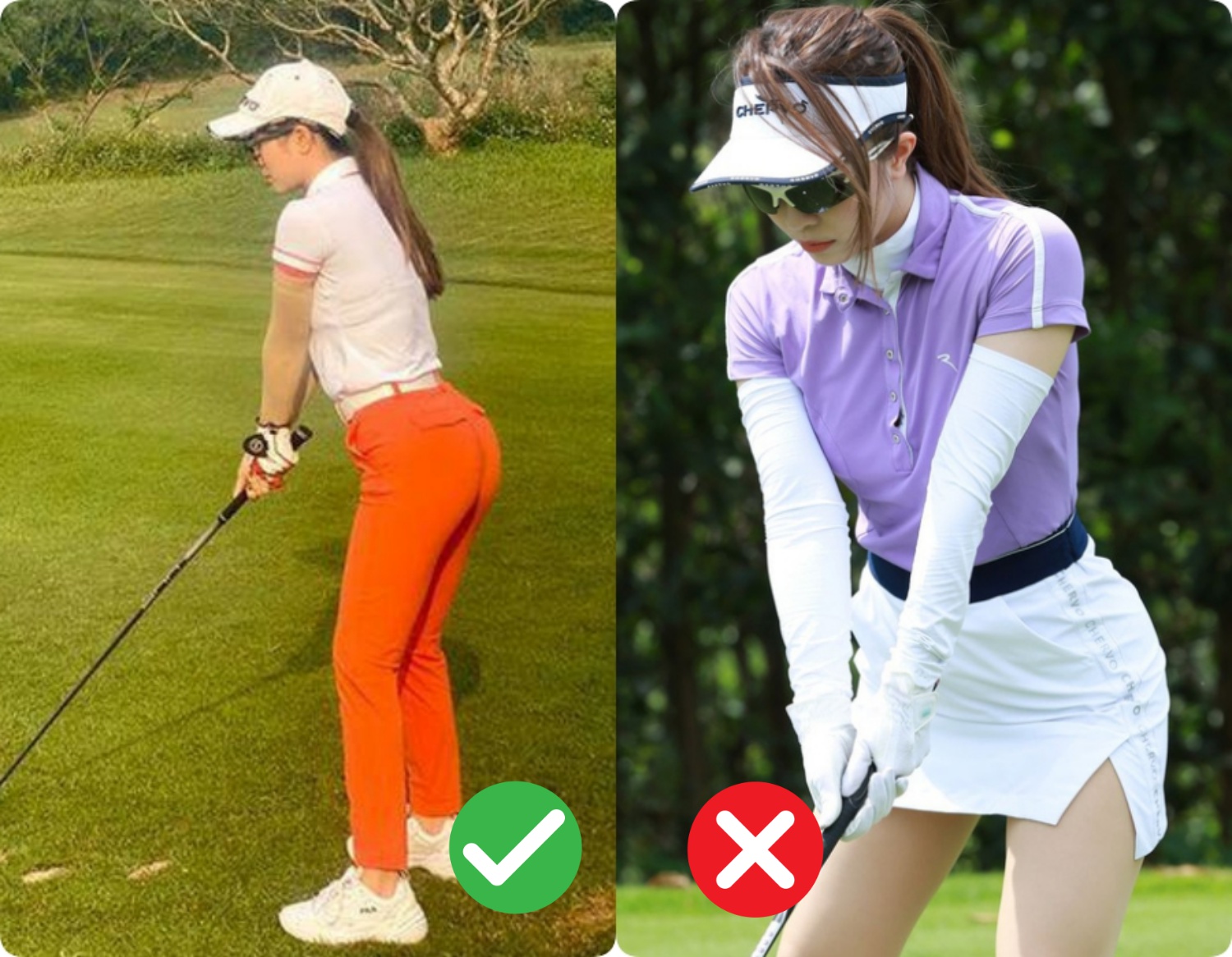 Hương Giang, Quỳnh Nga đi chơi golf mặc váy ngắn cũn, suýt &quot;lộ&quot; đến nơi - Ảnh 6.