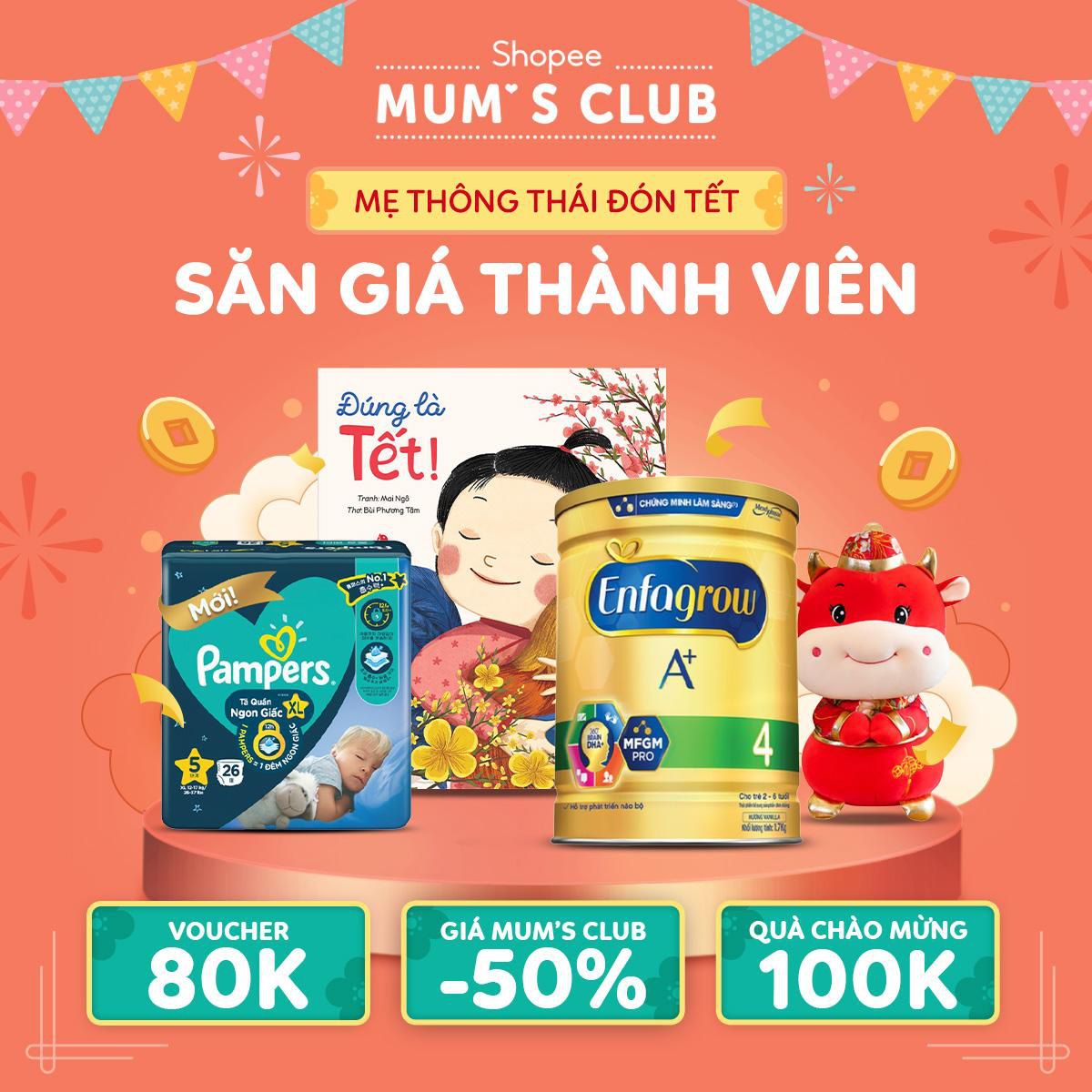 Shopee Mum’s Club cùng mẹ đón Tết với ưu đãi tã, sữa, đồ chơi giảm hơn 40% trong ngày 18.01 - Ảnh 1.