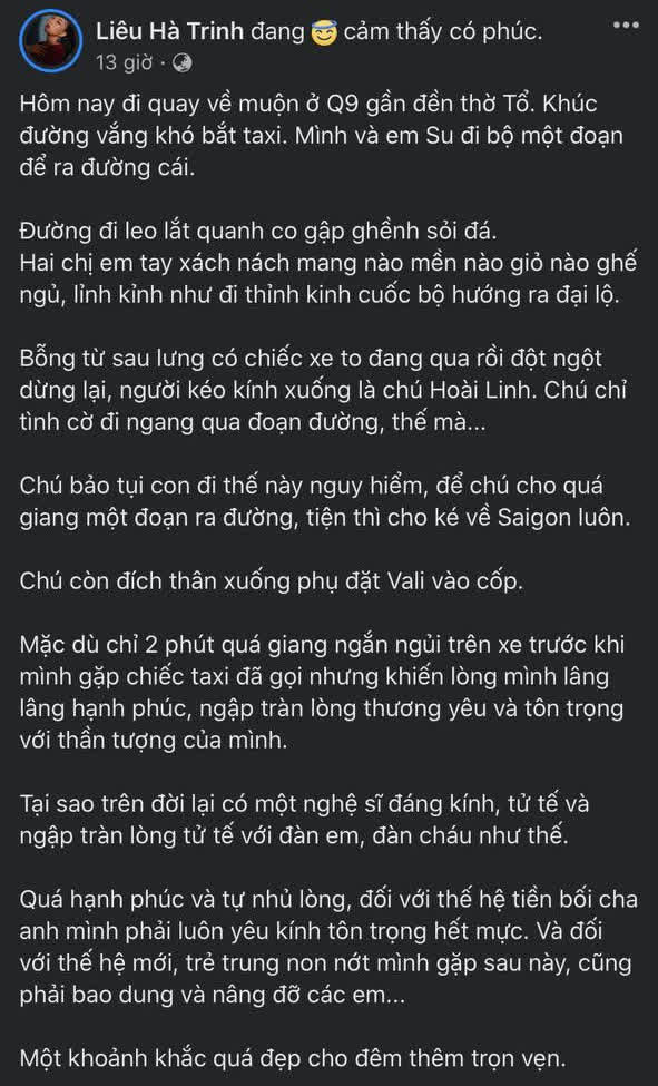 MC Liêu Hà Trinh kể chuyện tay xách đồ nặng và tình cờ gặp NS Hoài Linh, hé lộ tính cách thật của nam danh hài - Ảnh 1.