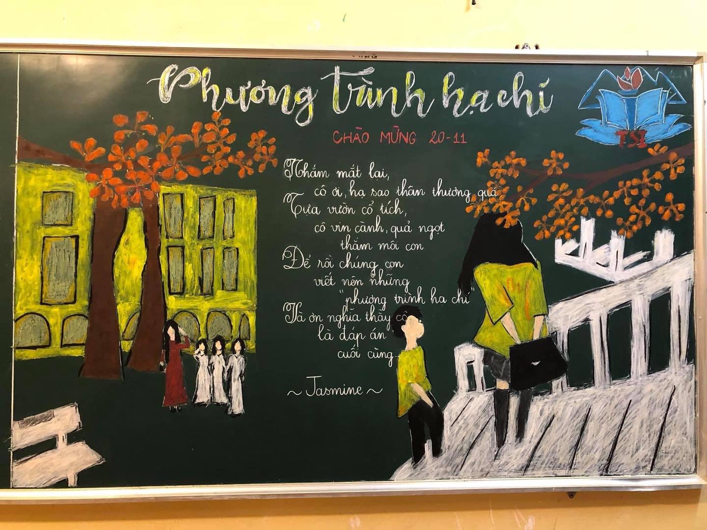 Những 'siêu phẩm' báo tường 20/11 thực hiện trên bảng đen khiến ai nấy trầm trồ - Ảnh 13. Những 'siêu phẩm' báo tường 20/11 thực hiện trên bảng đen khiến ai nấy trầm trồ - Ảnh 13.