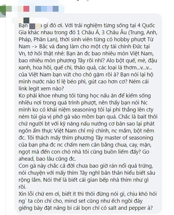 Chê đồ ăn Việt bị độn tinh bột và nêm quá nhiều gia vị, cô gái khiến cộng đồng mạng tranh cãi dữ dội: 