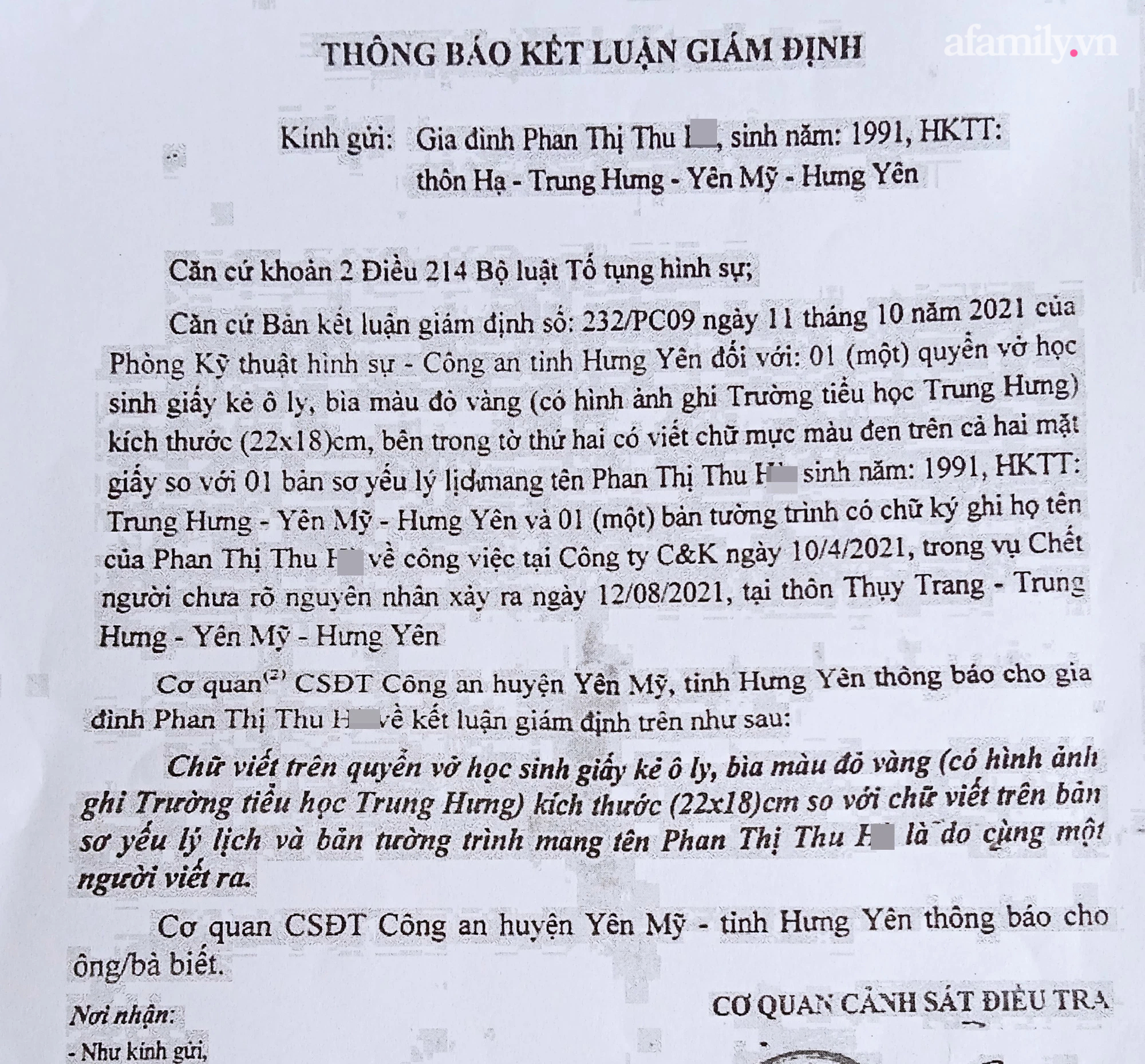 Kết luận giám định chữ viết