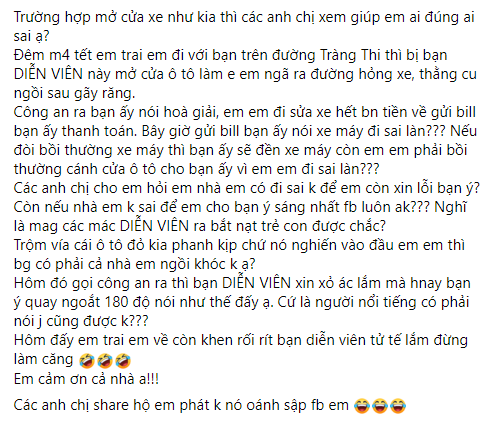 Biến giữa đêm: Huỳnh Anh bị tố mở cửa ô tô gây tai nạn nhưng kì kèo không chịu đền bù - Ảnh 1.