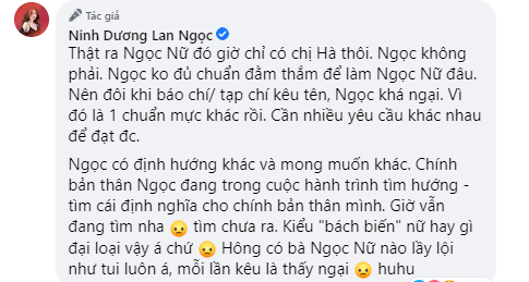 Ninh Dương Lan Ngọc tỏ rõ thái độ với danh xưng "ngọc nữ", nhắc tên Tăng Thanh Hà khi bị so sánh - Ảnh 1.