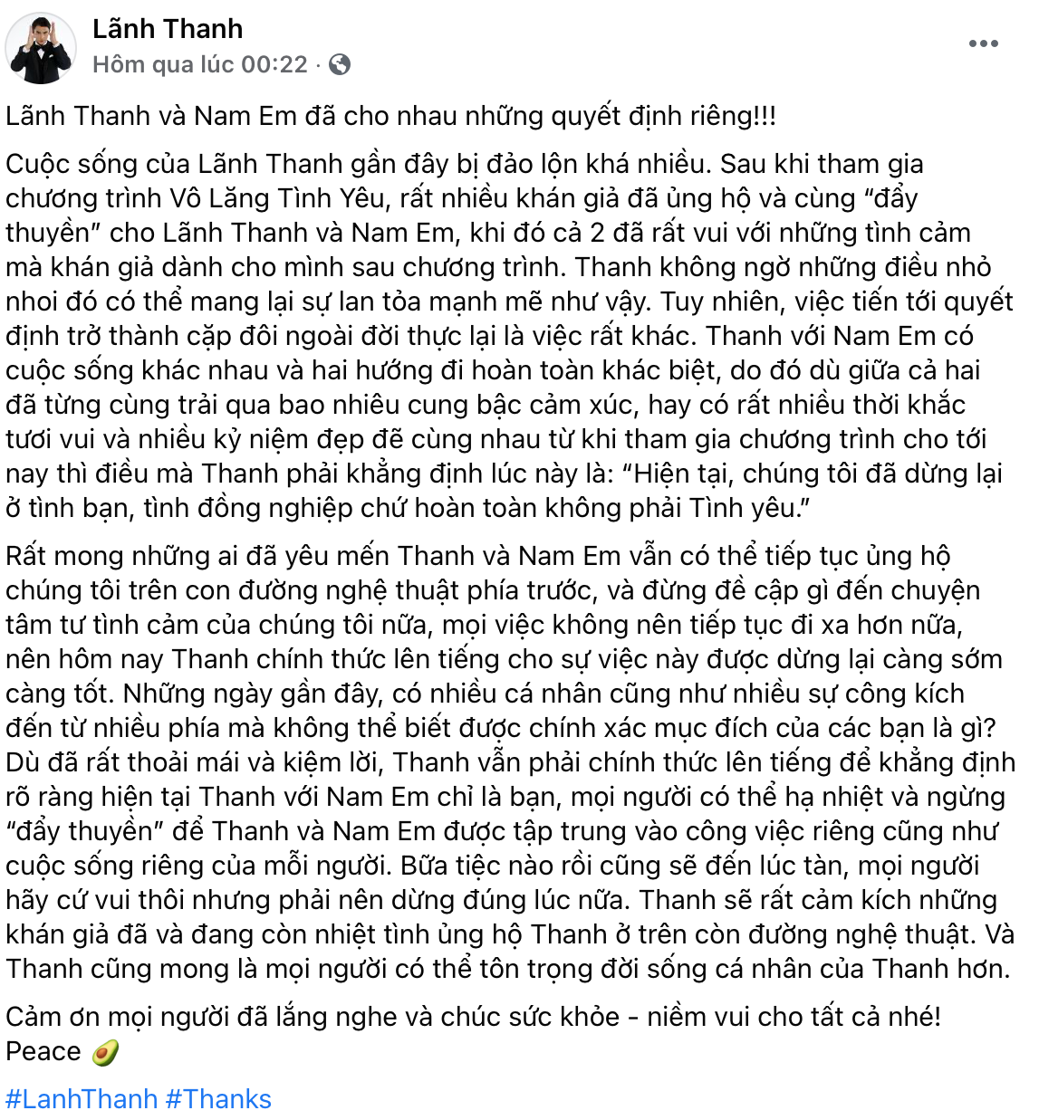 Cuối cùng Lãnh Thanh đã đăng tâm thư chốt hạ mối quan hệ với Nam Em: Hoàn toàn không phải tình yêu! - Ảnh 2.