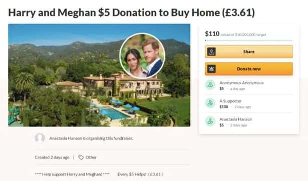 Nỗ lực quyên góp giúp vợ chồng Meghan Markle mua nhà của dân Mỹ bị &quot;chết yểu&quot; khi chỉ nhận về 2,5 triệu đồng - Ảnh 1.