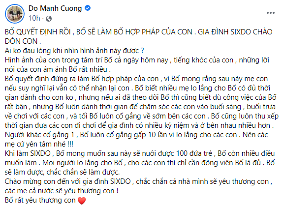 NTK Đỗ Mạnh Cường nhận nuôi nhóc tì thứ 8, khẳng định luôn dành thời gian chăm sóc các con - Ảnh 1.