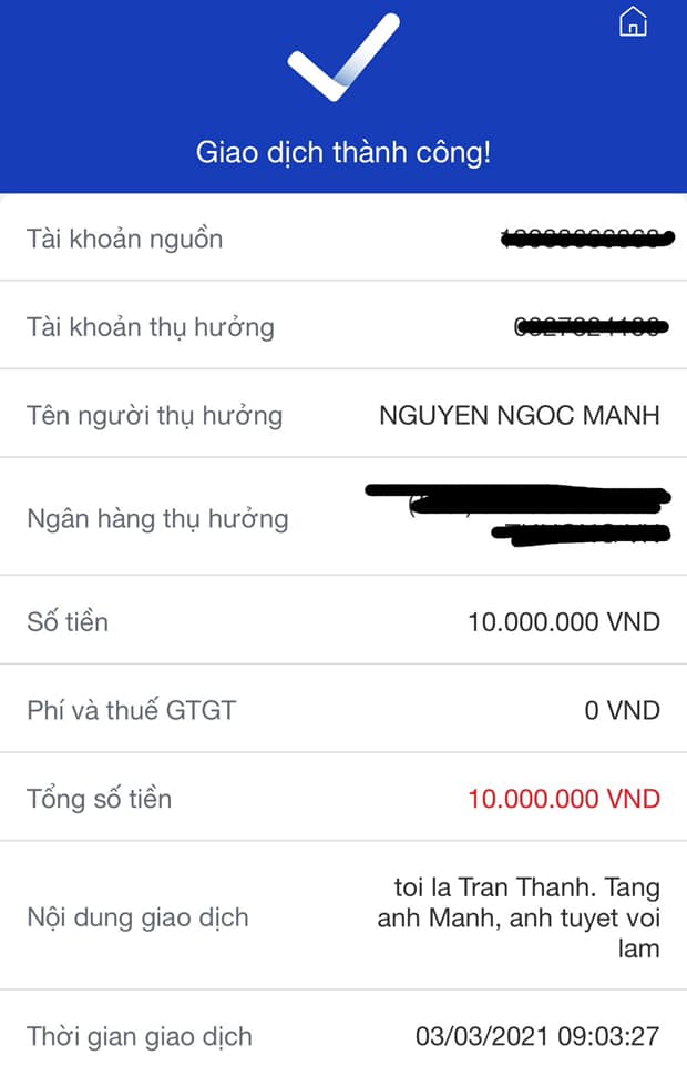 Nói là làm, Trấn Thành chuyển khoản tặng "người hùng" Nguyễn Ngọc Mạnh 10 triệu đồng để bày tỏ lòng ngưỡng mộ - Ảnh 2.