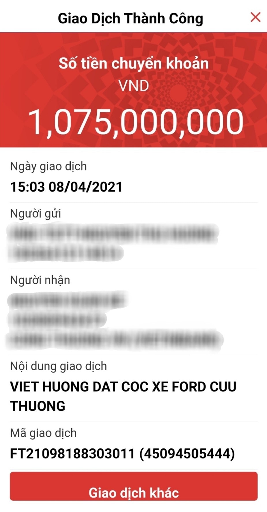 Nói là làm, NS Việt Hương công khai tin nhắn chuyển khoản 1 tỷ đồng đặt cọc mua xe cứu thương cho ông Đoàn Ngọc Hải - Ảnh 2.