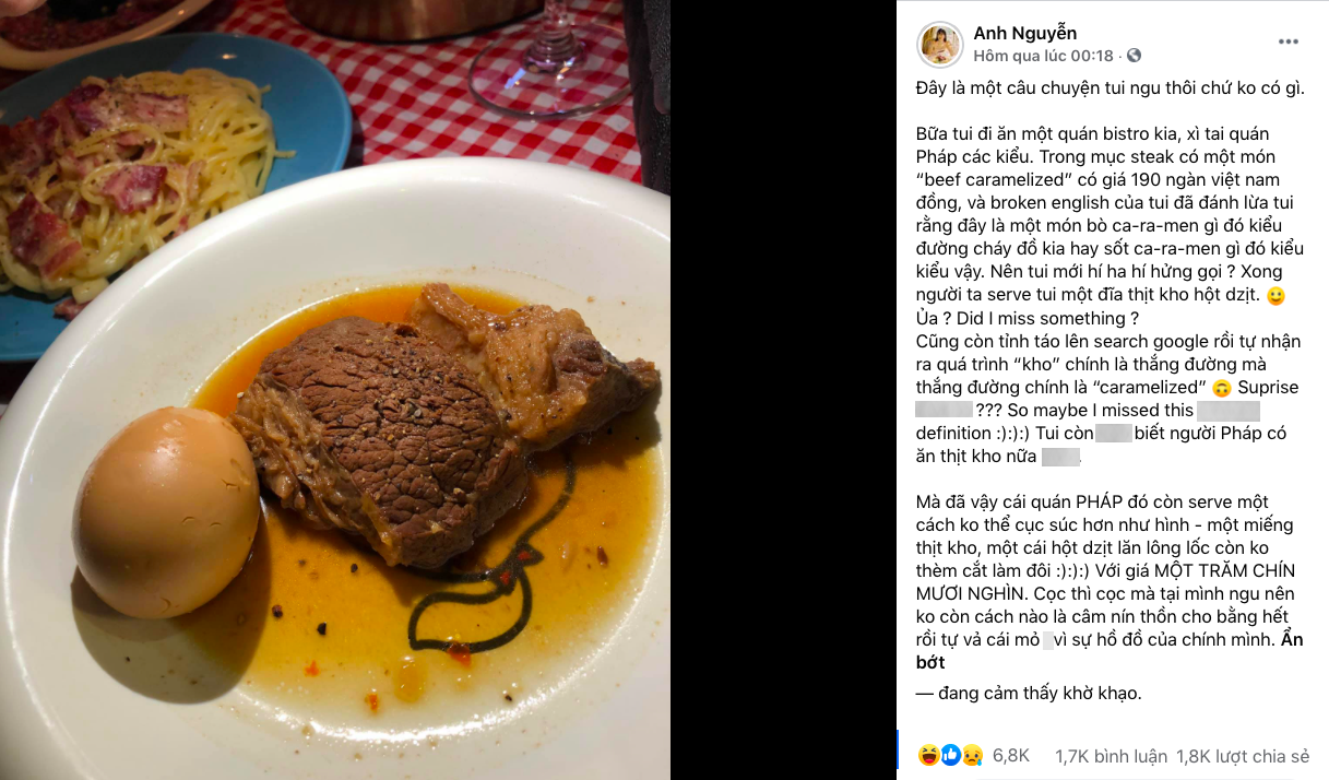 Vào nhà hàng Pháp gọi món sang chảnh nhưng lại nhận được đĩa… thịt kho hột vịt, cô gái đăng bài bóc phốt khiến dân mạng cười bò - Ảnh 1.