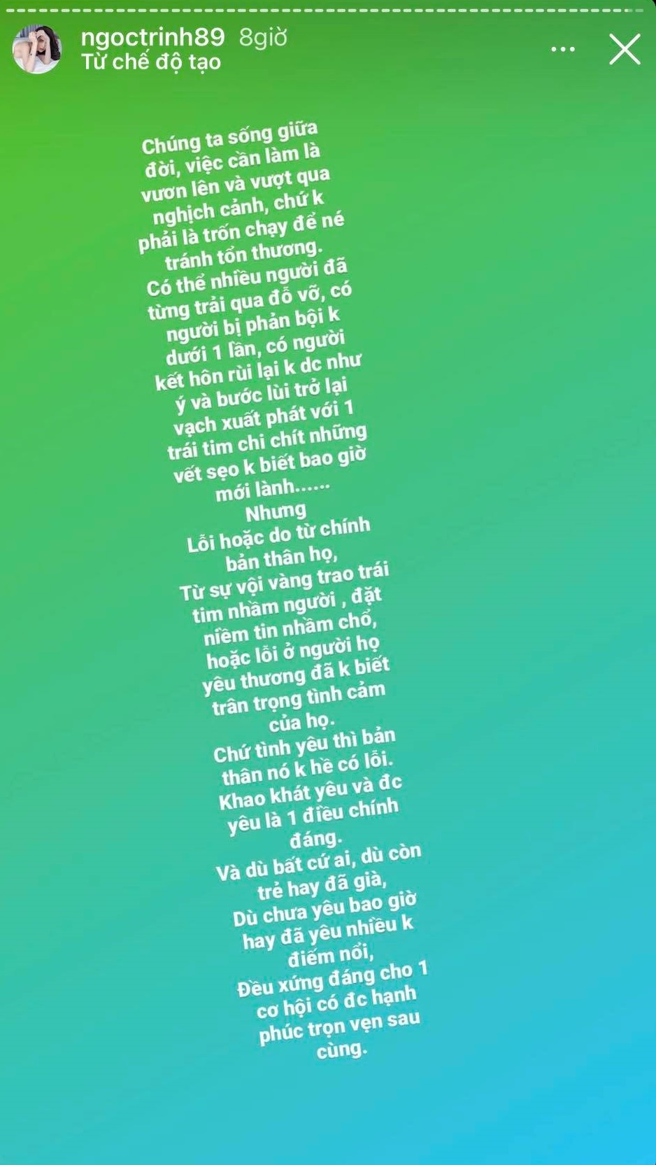 Ngọc Trinh bất ngờ chia sẻ tâm trạng chuyện bị phản bội giữa đêm khuya: 'Lỗi do chính họ... khi vội vàng trao trái tim nhầm người'