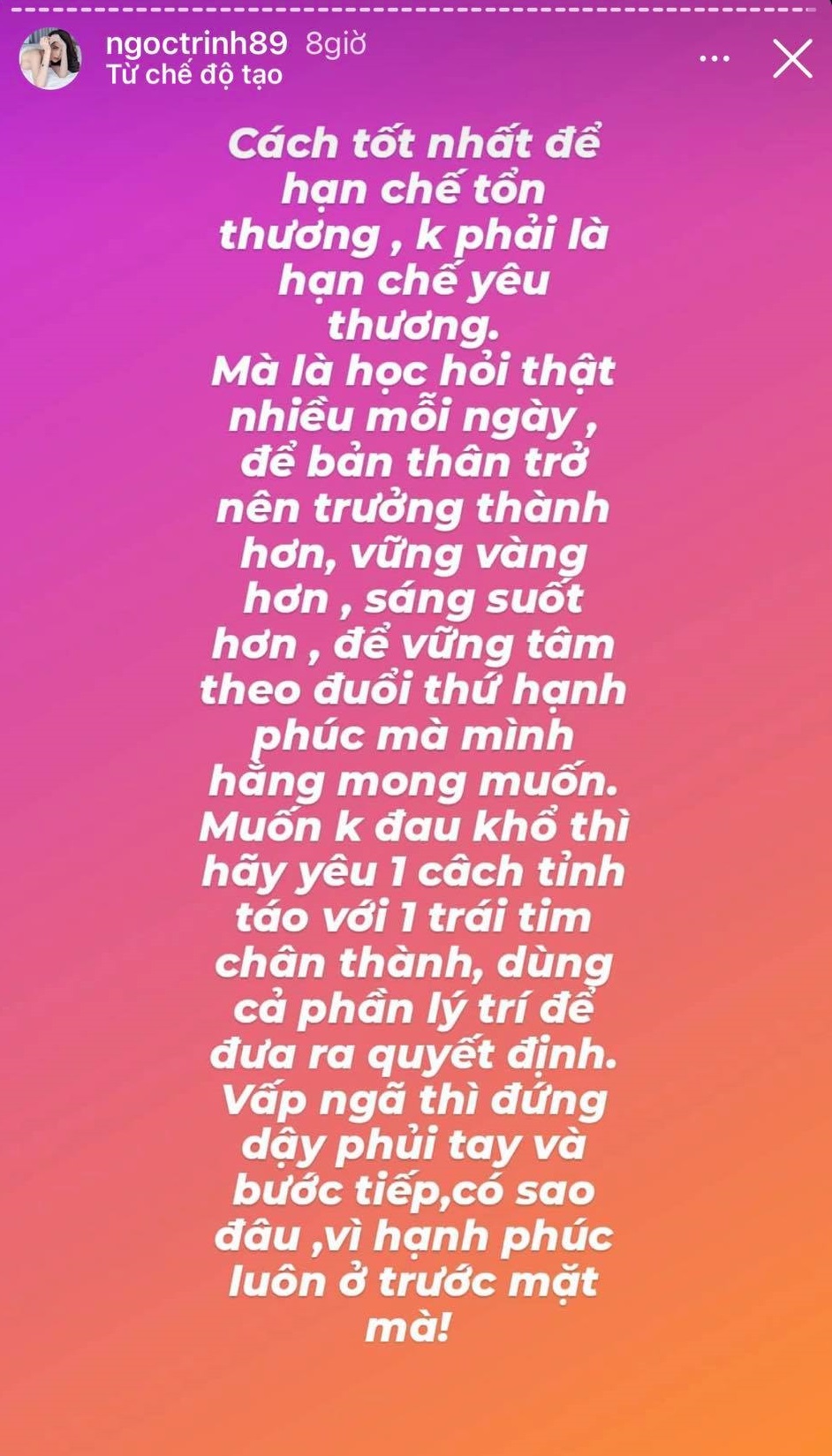 Ngọc Trinh bất ngờ chia sẻ tâm trạng chuyện bị phản bội giữa đêm khuya: 'Lỗi do chính họ... khi vội vàng trao trái tim nhầm người'