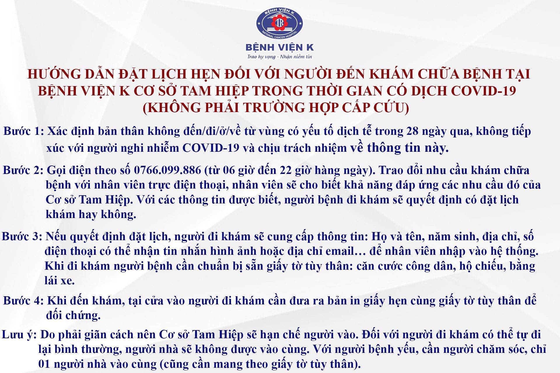 Người bệnh khi đi khám tại Bệnh viện K cơ sở Phan Chu Trinh, Tam Hiệp cần lưu ý gì? - Ảnh 4.