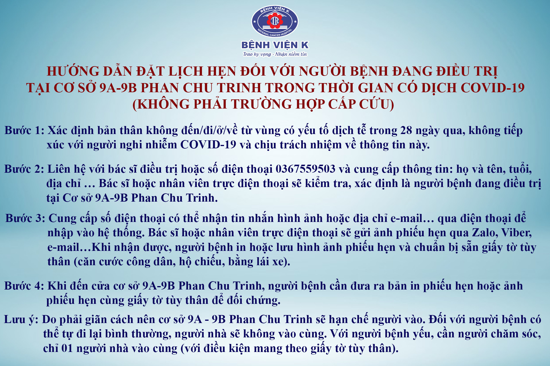 Người bệnh khi đi khám tại Bệnh viện K cơ sở Phan Chu Trinh, Tam Hiệp cần lưu ý gì? - Ảnh 3.