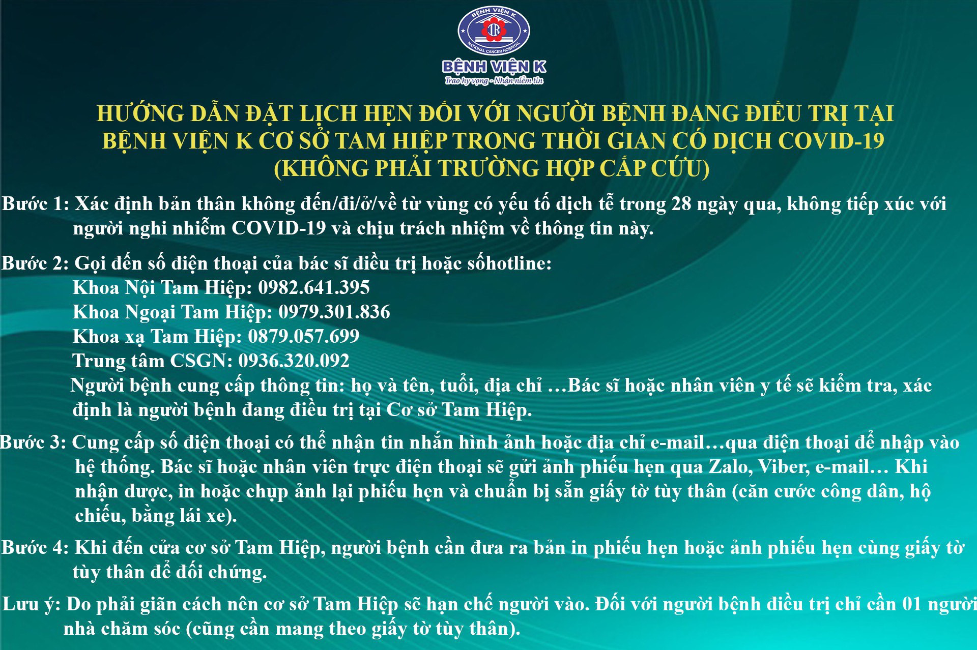 Người bệnh khi đi khám tại Bệnh viện K cơ sở Phan Chu Trinh, Tam Hiệp cần lưu ý gì? - Ảnh 5.