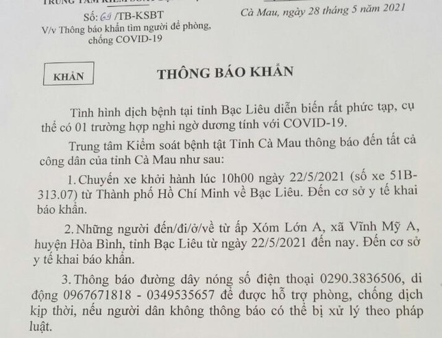 Bạc Liêu, Cà Mau truy vết cô giáo mầm non từ TP.HCM về dương tính SAR-CoV-2 - Ảnh 1.