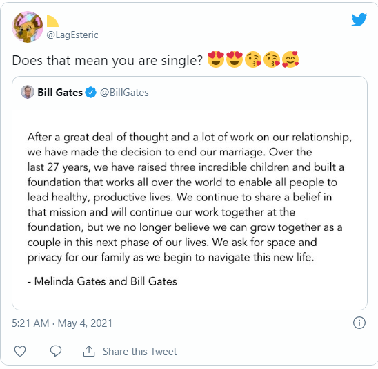 Phản ứng bất ngờ của cư dân mạng khi tỷ phú Bill Gates tuyên bố ly hôn trên Twitter: Anh độc thân rồi, có là của em không? - Ảnh 5.