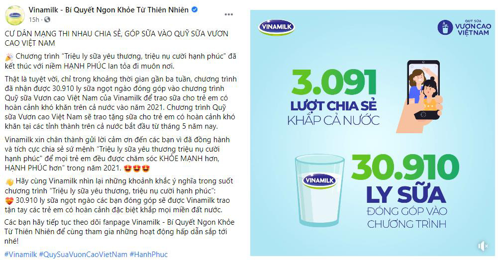 Chiến dịch online “Triệu ly sữa yêu thương, triệu nụ cười hạnh phúc” của Vinamilk góp thêm 31.000 ly sữa cho trẻ em khó khăn - Ảnh 1.