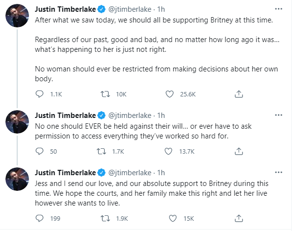 Britney Spears nói gì trong phiên tòa chống lại bố ruột để đòi lại quyền tự do mà khiến Justin Timberlake lên tiếng bức xúc thay 