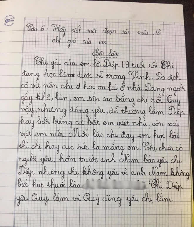 Bài văn tiểu học bóc phốt chị gái tận chân tơ kẽ tóc, còn kể cả lý do chị không có người yêu, nghe mà sôi máu - Ảnh 1.