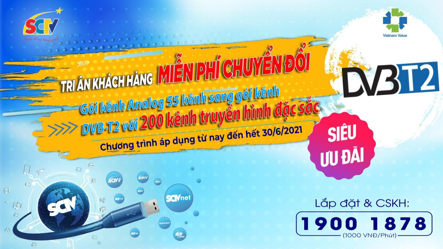 SCTV miễn phí chuyển đổi gói kênh Analog lên gói 200 kênh DVB-T2 siêu sắc nét - Ảnh 1. SCTV miễn phí chuyển đổi gói kênh Analog lên gói 200 kênh DVB-T2 siêu sắc nét - Ảnh 1.