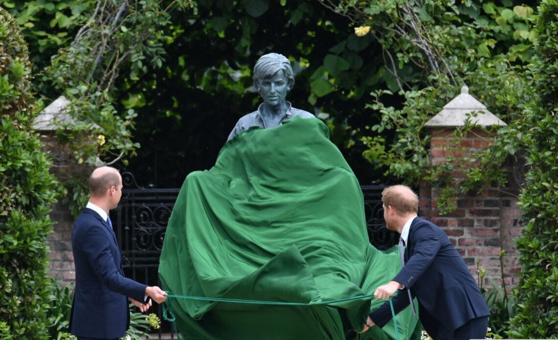 Close-up of Princess Diana memorial statue with delicate and meaningful details