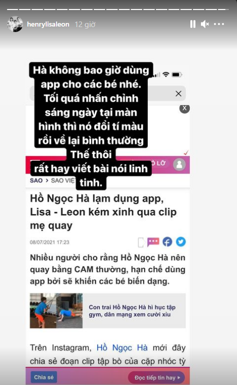 Hồ Ngọc Hà đăng đàn bức xúc vì Leon - Lisa bị chê kém xinh do mẹ lạm dụng app chụp ảnh  - Ảnh 1.