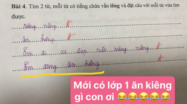 Được yêu cầu đặt câu với từ có vần “iêng”, học sinh lớp 1 trả lời 4 chữ đọc chẳng khác gì bóc phốt mẹ - Ảnh 1.