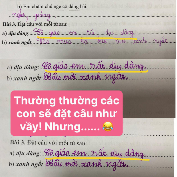 Được yêu cầu đặt câu với từ &quot;dịu dàng&quot;, học sinh tiểu học trổ tài ra sao mà cô giáo phải thốt lên: Pha đặt câu đi vào lòng đất! - Ảnh 1.