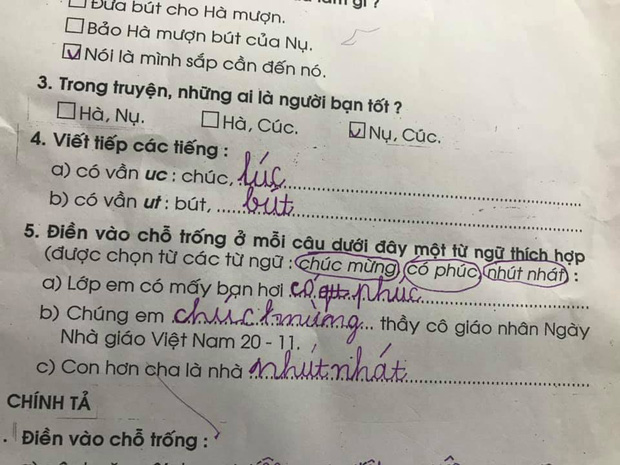 Làm bài tập điền từ vào chỗ trống, học sinh tiểu học viết “loạn xà ngầu” nhưng ngờ đâu được khen câu nào cũng quá hợp lý - Ảnh 1.