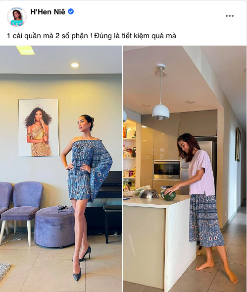 Hoa hậu H'Hen Niê biến chiếc quần 80k của mẹ thành bộ đầm sexy siêu sang: Từ nay hãy gọi Top 5 Miss Universe là "siêu sao tái chế" - Ảnh 1.