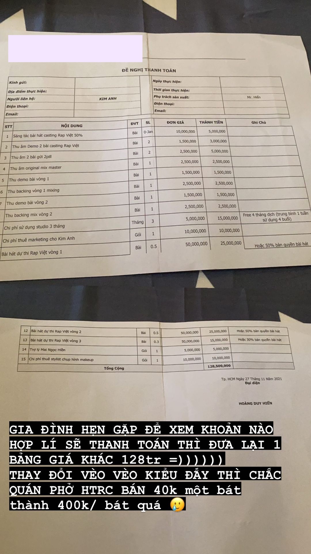 Vừa hết Rap Việt, học trò Binz tung bằng chứng tố công ty cũ bịa đặt, công khai giấy đề nghị thanh toán đội giá gấp đôi  - Ảnh 9.