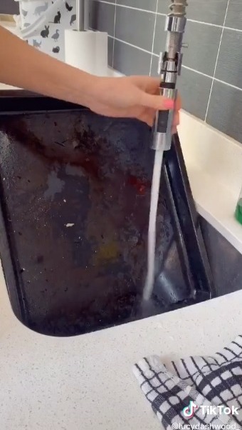 Không mất 1 đồng nào, đây là cách người phụ nữ làm sạch chiếc khay trong lò nướng bám bẩn lâu ngày sạch như mới - Ảnh 4.