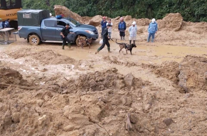Thiết bị bay, chó nghiệp vụ tìm người mất tích sau sạt lở thủy điện ở Quảng Ngãi - Ảnh 6.
