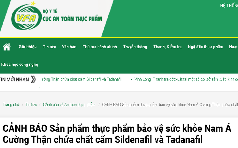 Cảnh báo sản phẩm thực phẩm bảo vệ sức khỏe Nam Á Cường Thận chứa chất cấm - Ảnh 1.