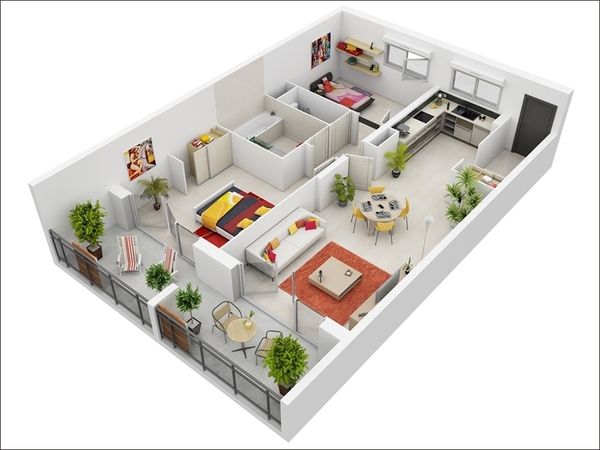 10 mẫu thiết kế căn hộ 2 phòng ngủ khoa học và hợp lý cho gia đình trẻ - Ảnh 2.