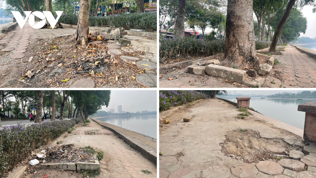 Hồ Linh Đàm ngập tràn rác thải, bờ kè nứt toác tiềm ẩn nguy hiểm - Ảnh 13.