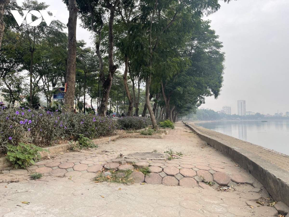 Hồ Linh Đàm ngập tràn rác thải, bờ kè nứt toác tiềm ẩn nguy hiểm - Ảnh 12.