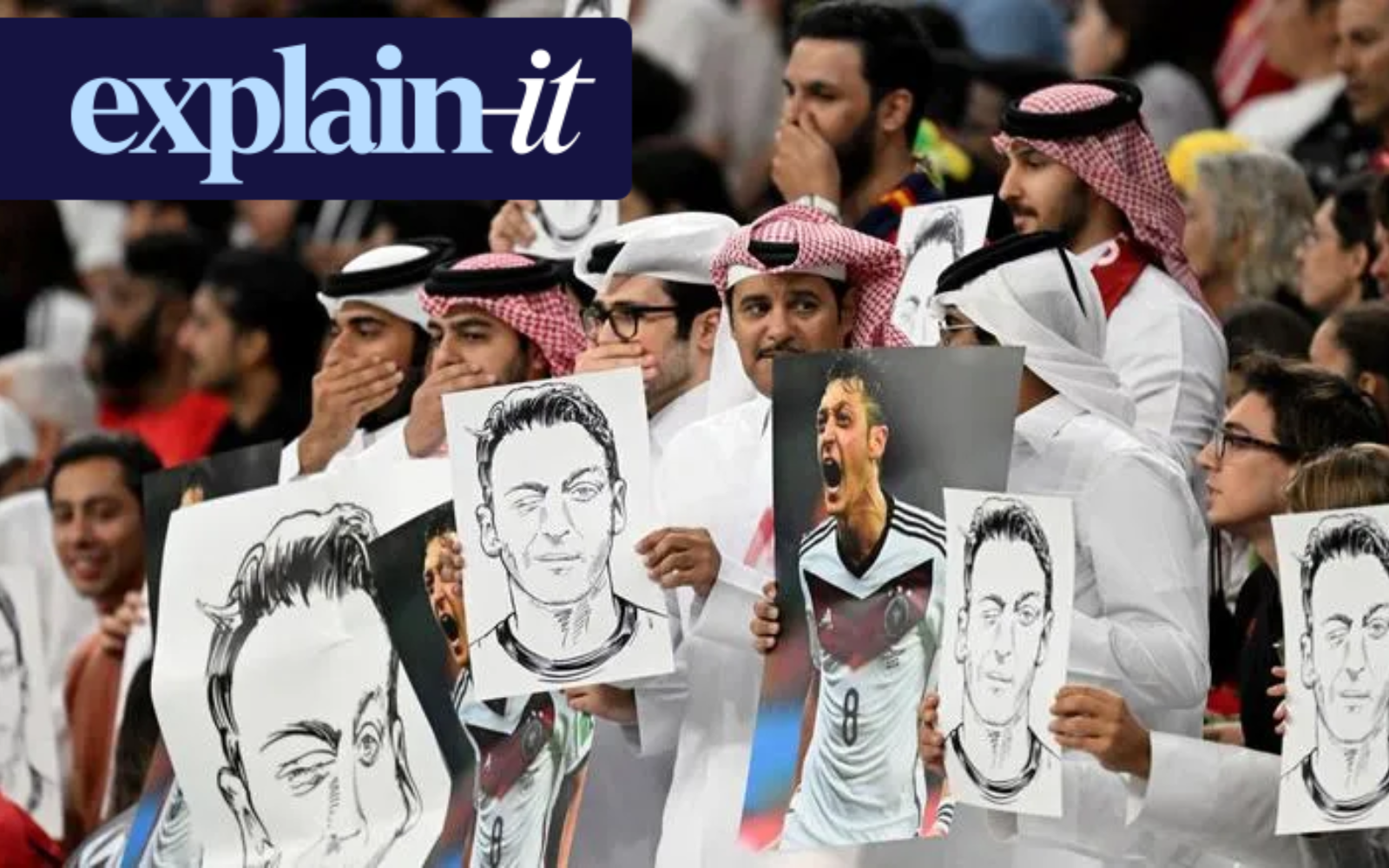 Vì sao CĐV Qatar lại dùng ảnh của Ozil để đáp trả hành động lấy tay bịt miệng của đội tuyển Đức?