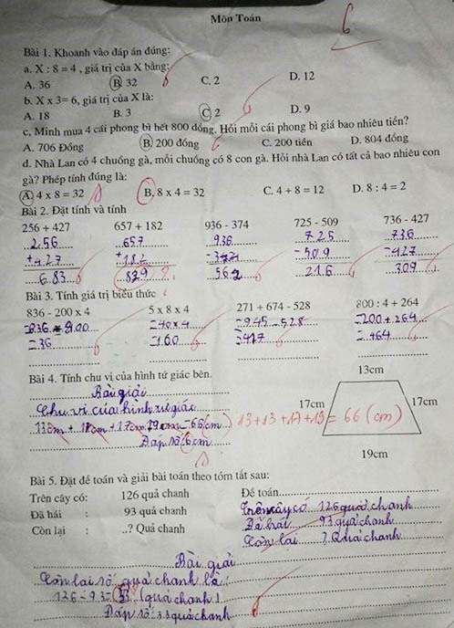 Bài Toán 4 x 8 = 32 bị GẠCH SAI, phụ huynh &quot;đau đầu&quot; tưởng con bị trù dập: Nghe giải thích mới bất ngờ - Ảnh 1.