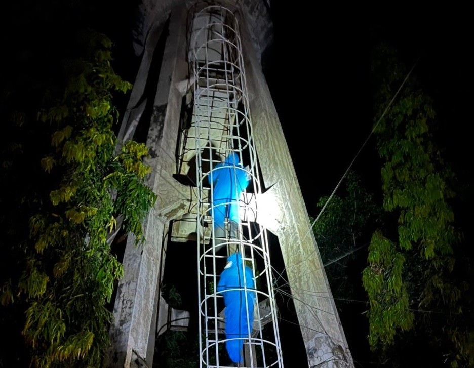 Nghẹt thở giải cứu thai phụ trèo lên đỉnh tháp nước cao 25m - Ảnh 2.