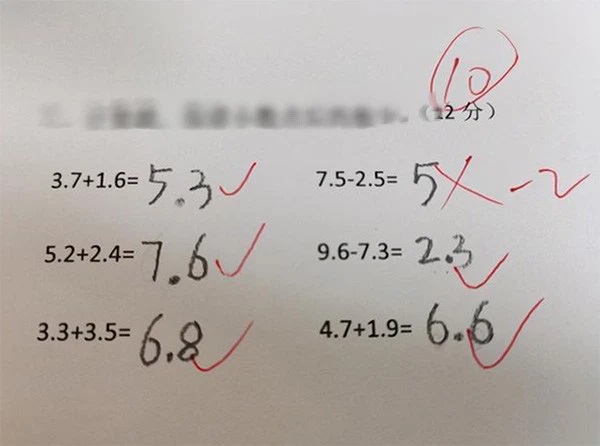 Math Problem 3.9 + 5.1 = 9 was crossed wrongly by the teacher, the mother decided to ask, but the answer was SURPRISE - Photo 3.