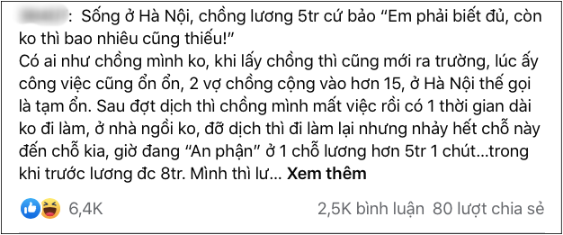 Sống ở Hà Nội, chồng lương 5 triệu nhưng vẫn trách vợ &quot;không biết đủ&quot; và lời khuyên cực gắt từ cộng đồng mạng để cải thiện tất cả! - Ảnh 1.