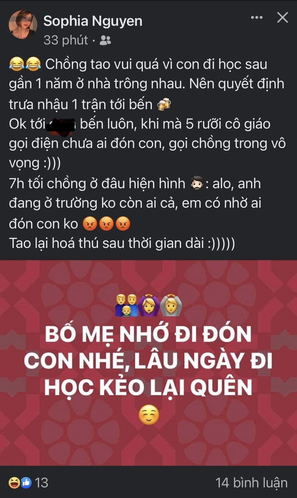 Sung sướng vì thoát khổ khi con quay lại trường học, bố trẻ nhậu ăn mừng tới bến, 7h tối mới lóc cóc đón con lại còn hỏi 1 câu làm vợ tí ngất - Ảnh 1.