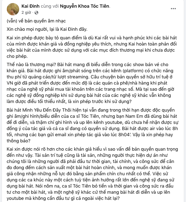 Nam Em was accused of singing an exclusive song without permission, how much he touched Toc Tien and was called on Facebook - Photo 2.