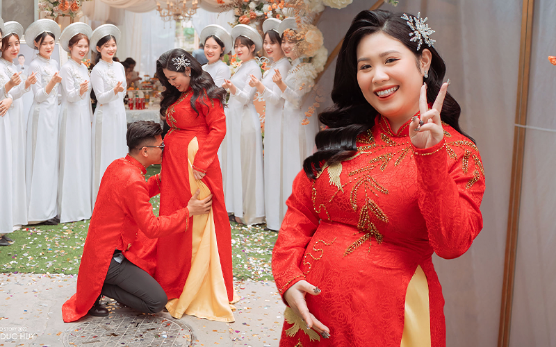 Áo dài cô dâu màu đỏ AD D49 | Quyên Nguyễn Bridal