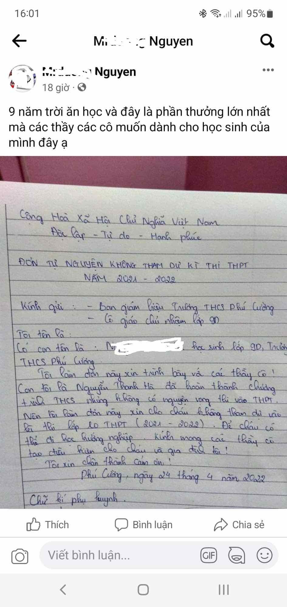 Thêm trường học Hà Nội bị tố 'ép' học sinh viết đơn không thi vào lớp 10: 'Trường nghề về tận nơi tư vấn nhưng không ai ép' - Ảnh 1.