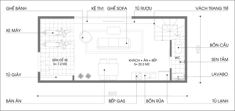 Design of a 36m² wide tube house with 2 bright sides - Photo 1.